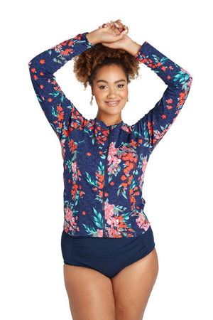 Genevieve Longsleeve Rash Vest with Mastectomy Pockets - Japanese Blossom