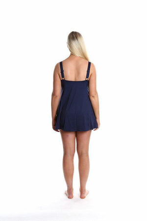 Capriosca Wide Strap Swim Dress - Navy Dots-Splish Splash Swimwear-Splish Splash Swimwear