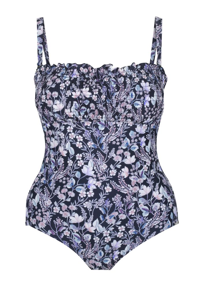 Capriosca Shirred One Piece - Navy Floral