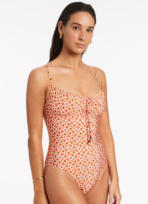 Jets Gathered Tie Front One Piece - Playa