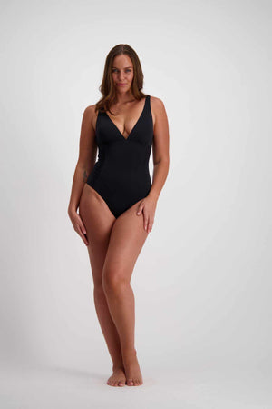 Moontide Side Ruched Plunge One Piece - Contours