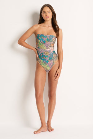 Monte & Lou Ruched Bandeau One Piece - Willow