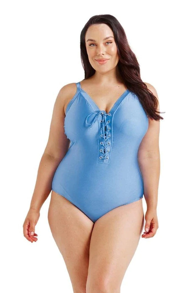 Capriosca Lace Up One Piece - Province Blue